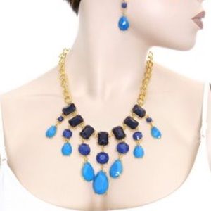 Blue colored stones necklace and earring set